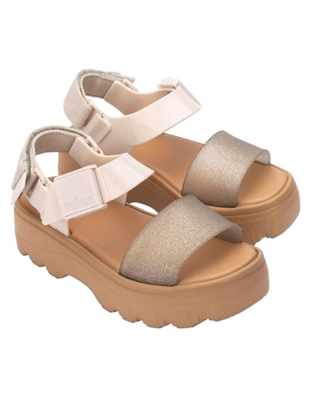 ✨Melissa Kick Off Platform Sandals in Beige Glitter✨